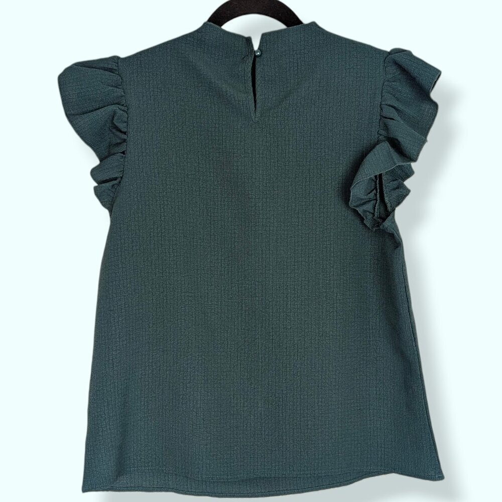 Niay Green Pleated Ruffle Shoulder Top - Picture 6 of 8
